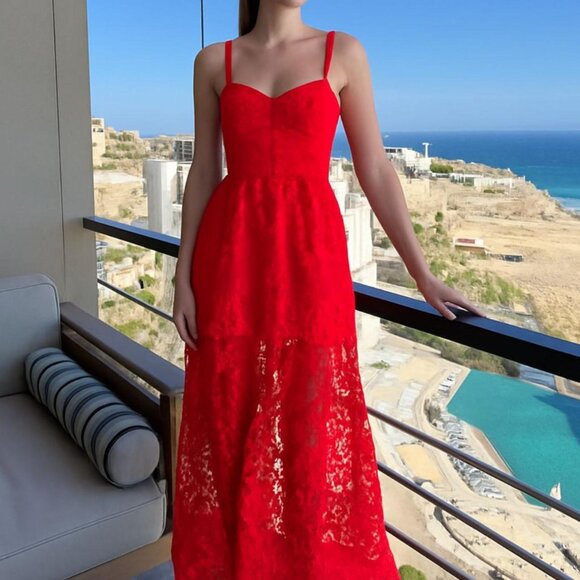 Red Lace Maxi Dress - Picture 2 of 5
